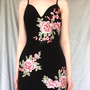 Akira Black Dress With Floral Decals